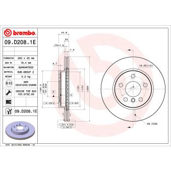 Jeu de 2 disques de frein arrière BREMBO [09.D208.1E]