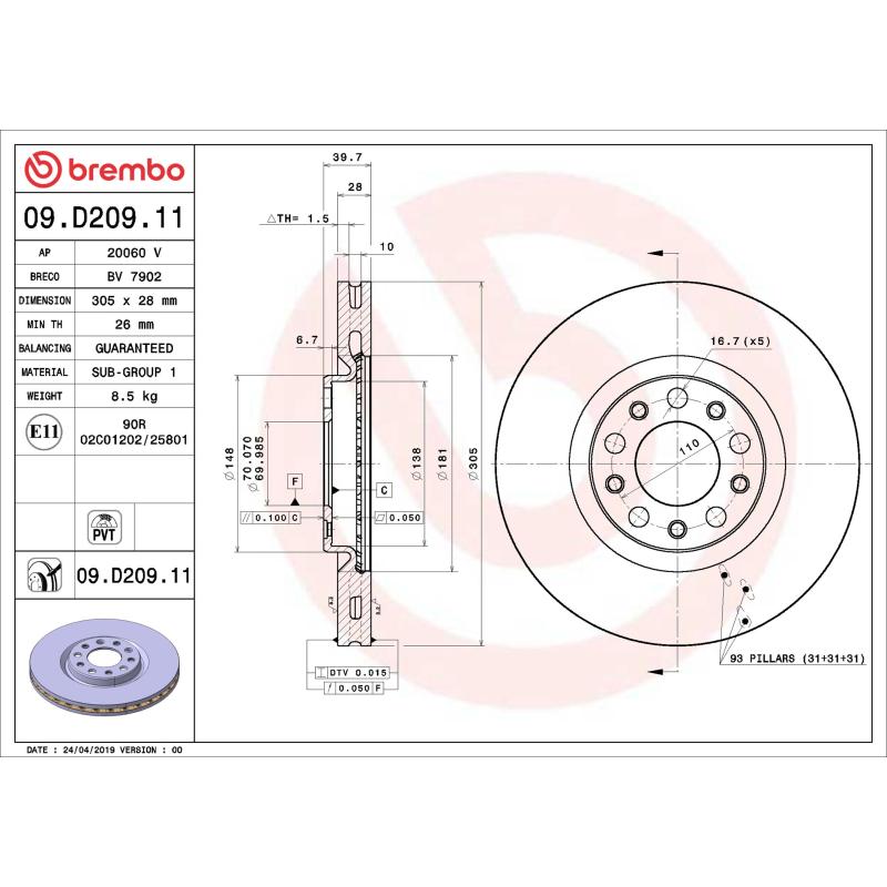 Jeu de 2 disques de frein avant BREMBO 09.D209.11 - Visuel 1