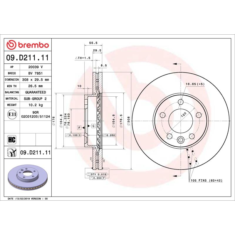 Jeu de 2 disques de frein avant BREMBO 09.D211.11 - Visuel 1