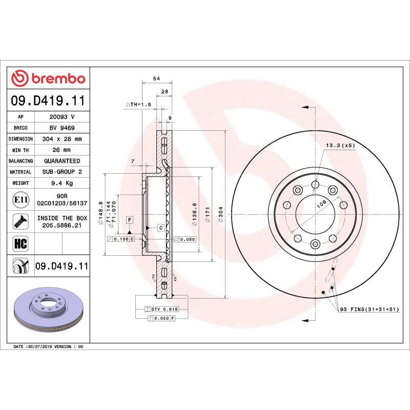 Jeu de 2 disques de frein avant BREMBO 09.D419.11 - Visuel 1