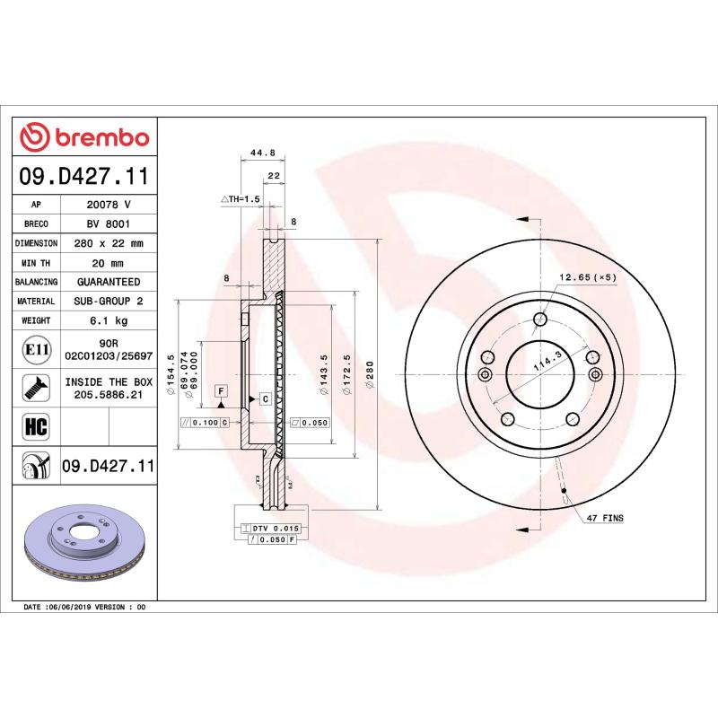 Jeu de 2 disques de frein avant BREMBO 09.D427.11 - Visuel 1