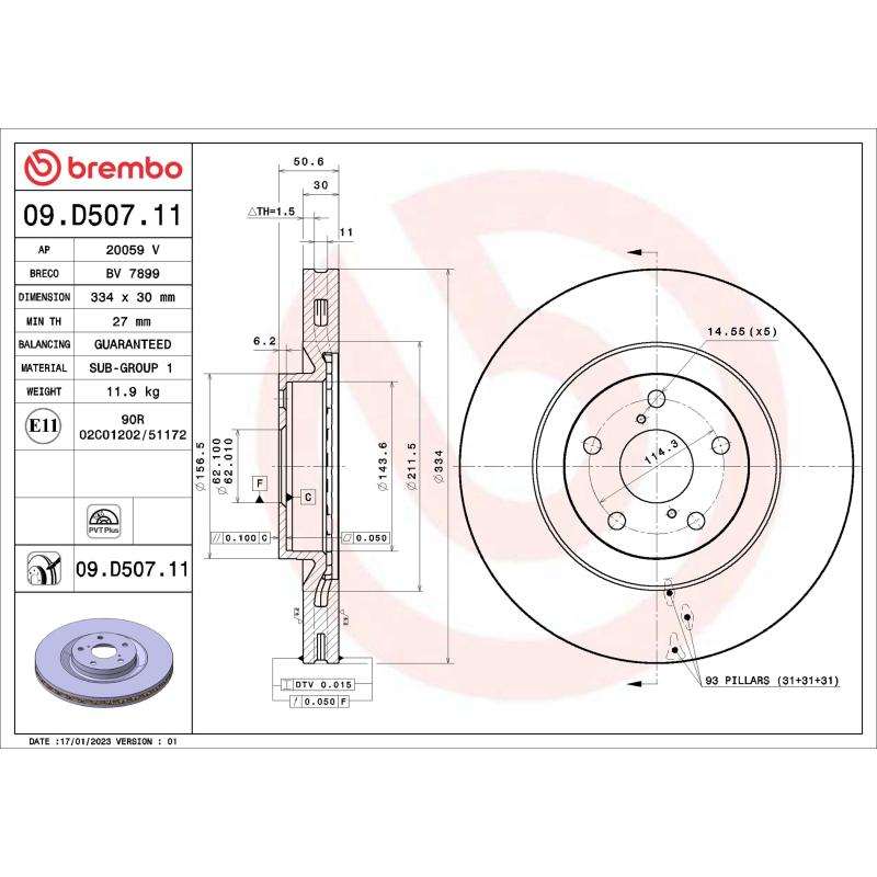 Jeu de 2 disques de frein avant BREMBO 09.D507.11 - Visuel 1