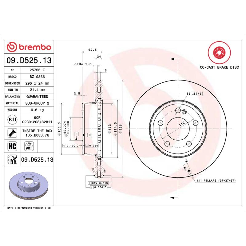 Jeu de 2 disques de frein avant BREMBO 09.D525.13 - Visuel 1