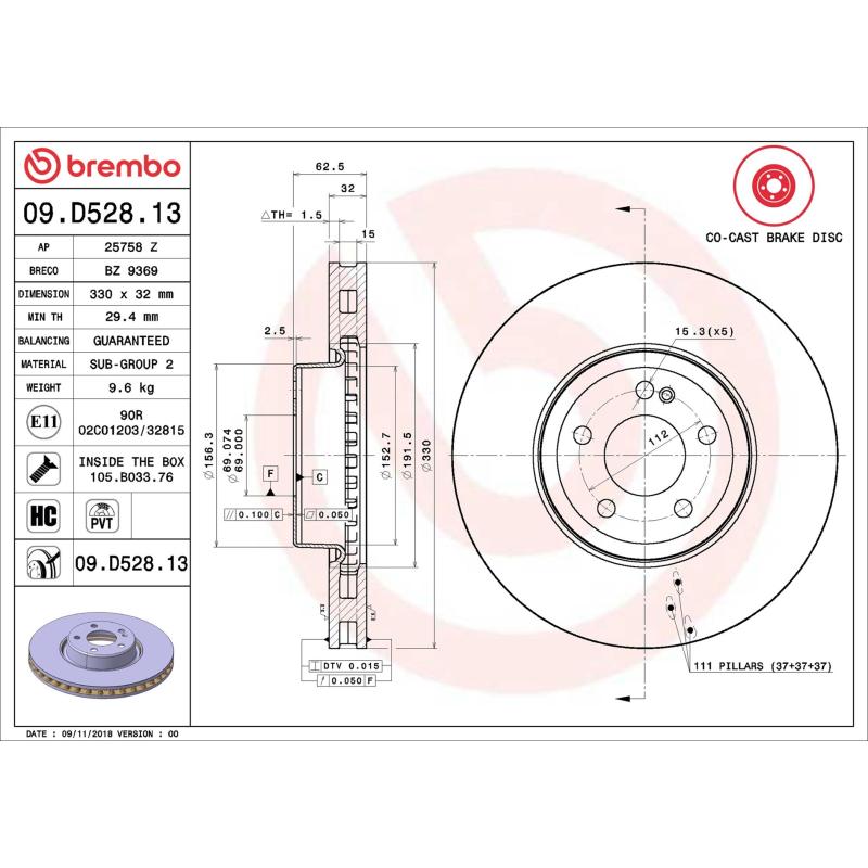 Jeu de 2 disques de frein avant BREMBO 09.D528.13 - Visuel 1