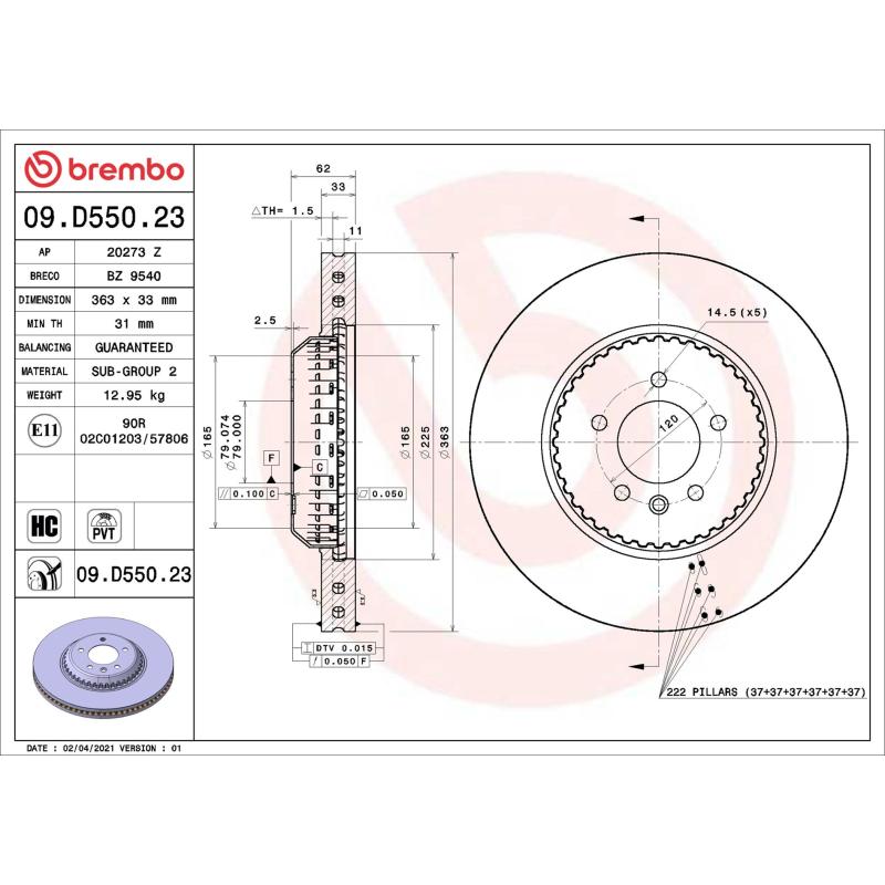 Jeu de 2 disques de frein avant BREMBO 09.D550.23 - Visuel 1