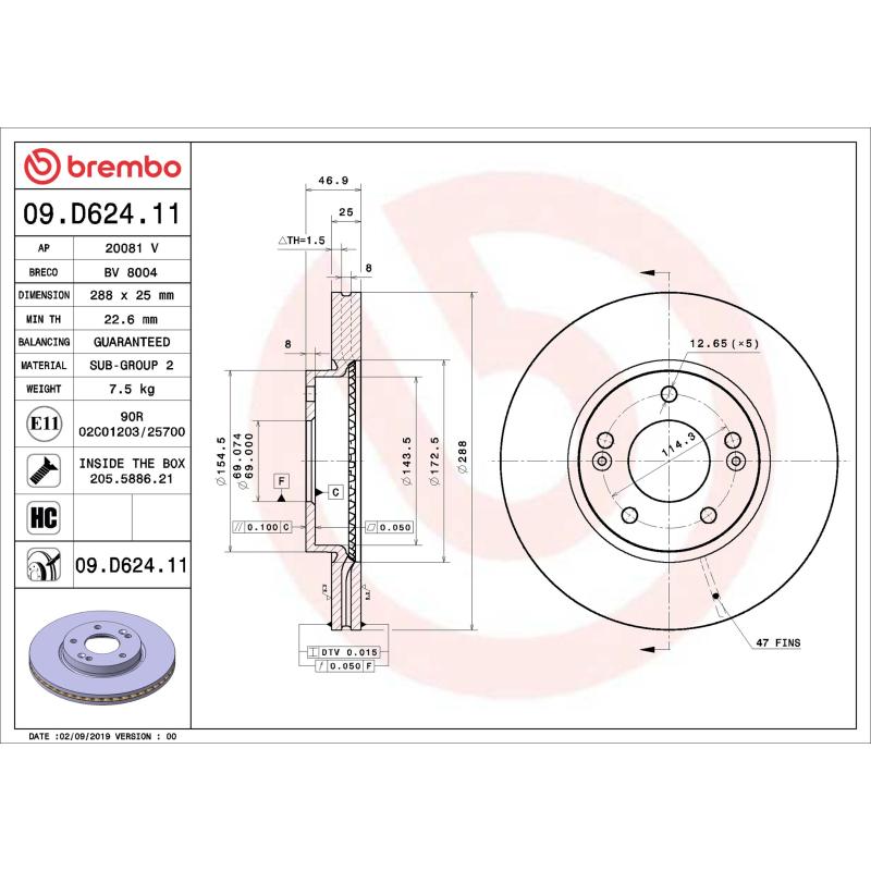 Jeu de 2 disques de frein avant BREMBO 09.D624.11 - Visuel 1