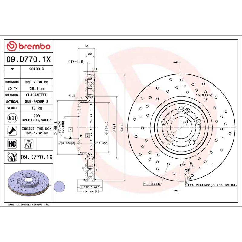 Jeu de 2 disques de frein avant BREMBO 09.D770.1X - Visuel 1