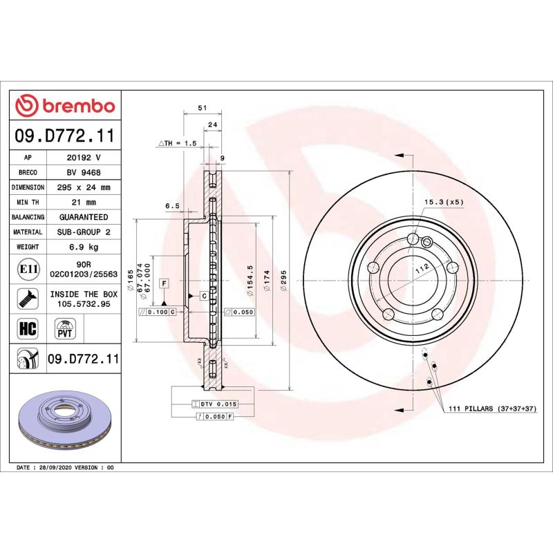Jeu de 2 disques de frein avant BREMBO 09.D772.11 - Visuel 1