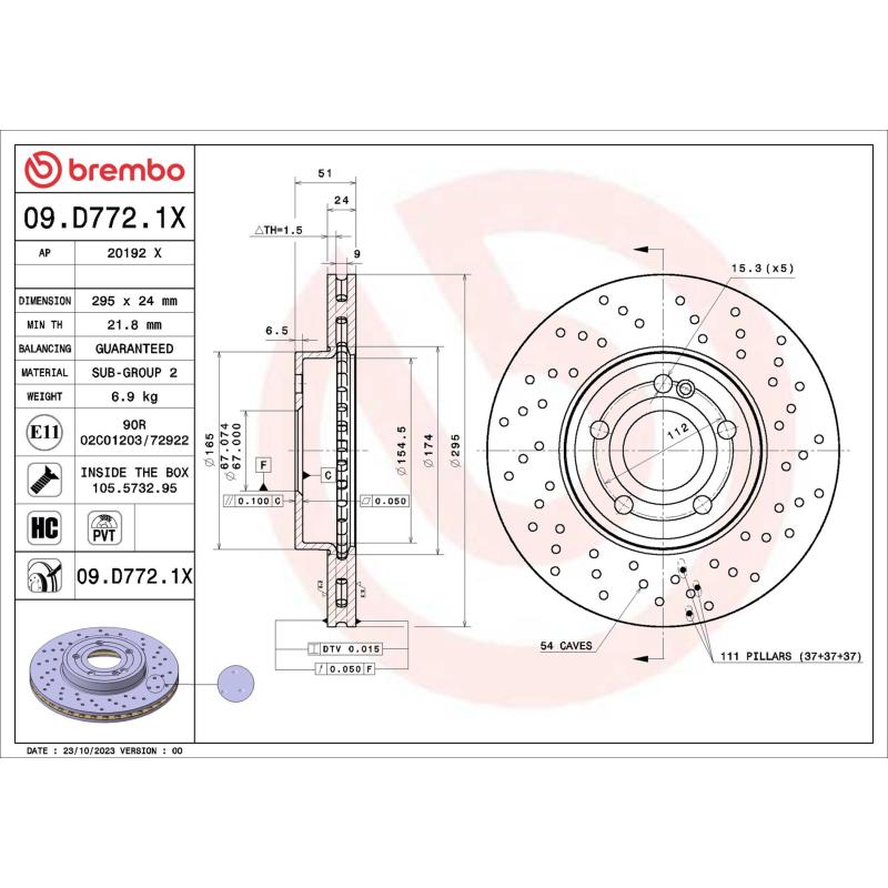 Jeu de 2 disques de frein avant BREMBO 09.D772.1X - Visuel 1