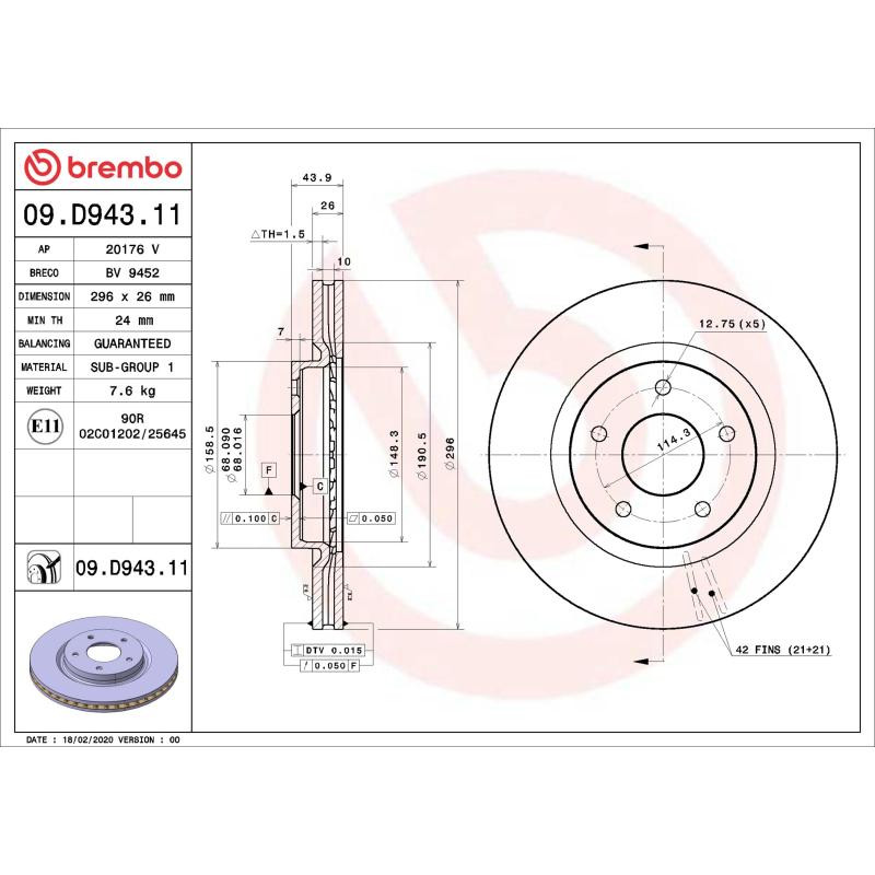 Jeu de 2 disques de frein avant BREMBO 09.D943.11 - Visuel 1