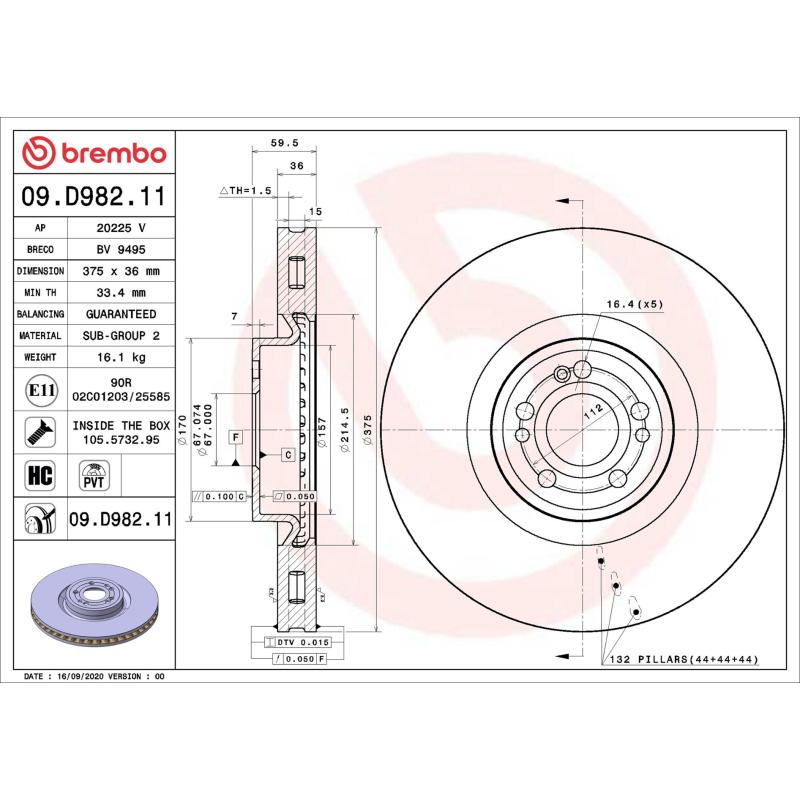 Jeu de 2 disques de frein avant BREMBO 09.D982.11 - Visuel 1