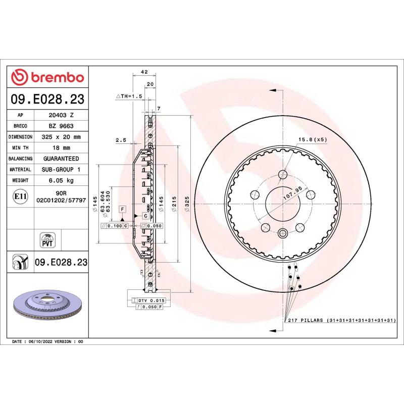 Jeu de 2 disques de frein arrière BREMBO 09.E028.23 - Visuel 1