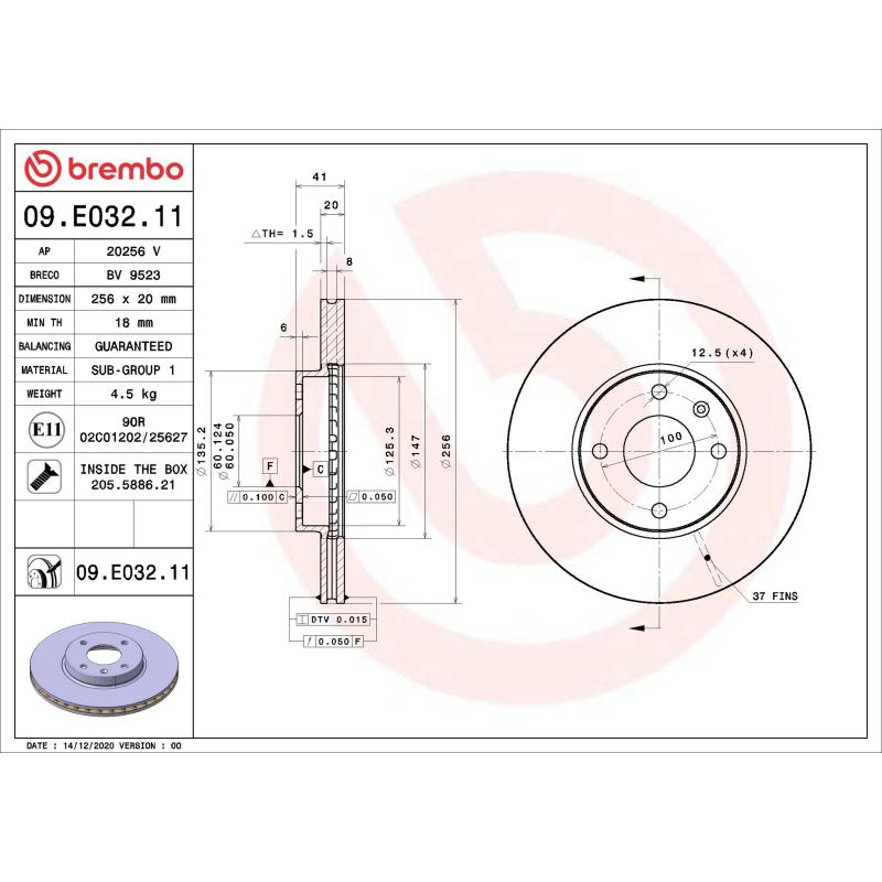 Jeu de 2 disques de frein avant BREMBO 09.E032.11 - Visuel 1