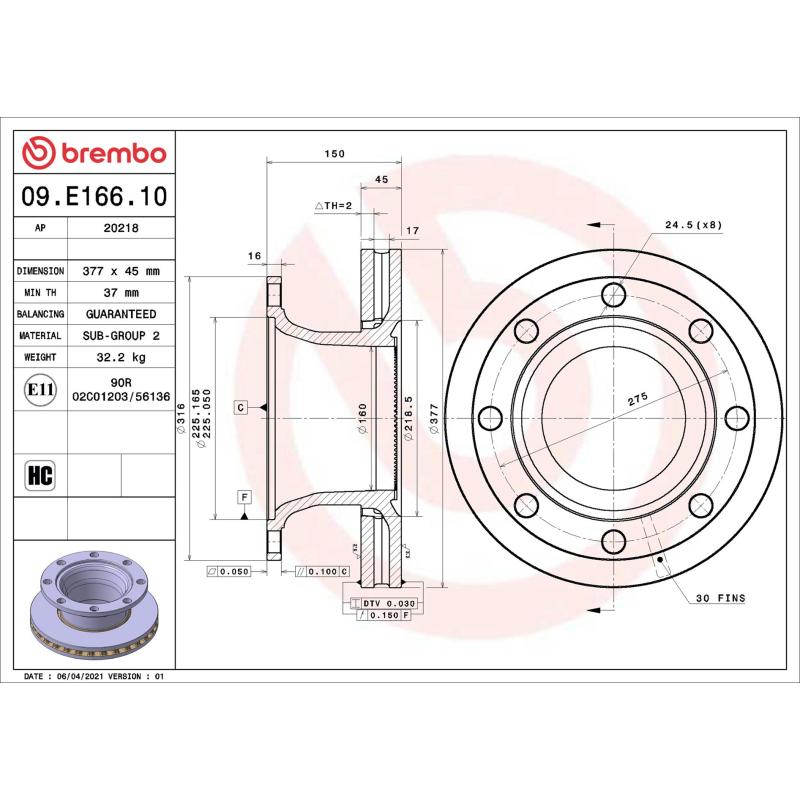 Jeu de 2 disques de frein avant BREMBO 09.E166.10 - Visuel 1