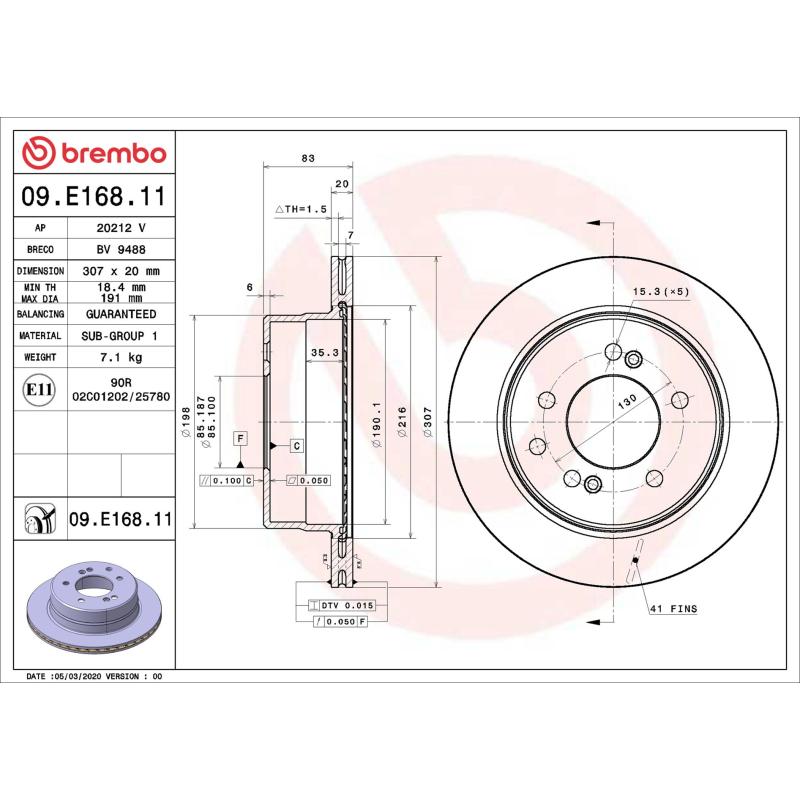 Jeu de 2 disques de frein arrière BREMBO 09.E168.11 - Visuel 1