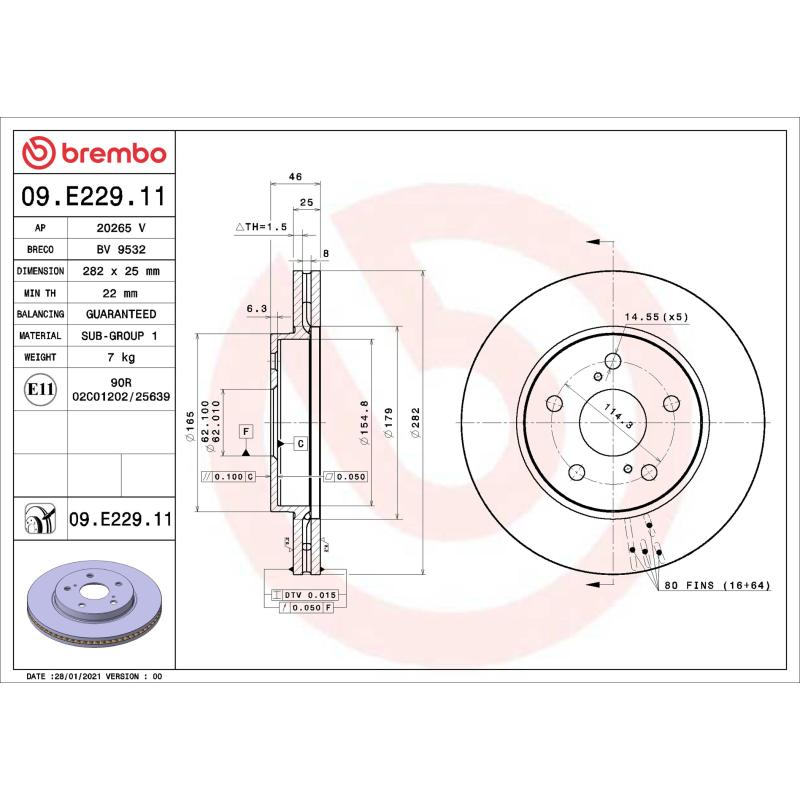 Jeu de 2 disques de frein avant BREMBO 09.E229.11 - Visuel 1