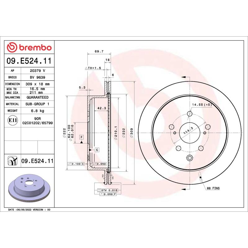 Jeu de 2 disques de frein arrière BREMBO 09.E524.11 - Visuel 1