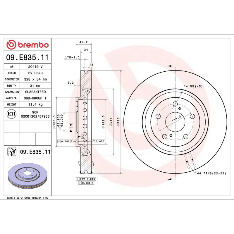 Jeu de 2 disques de frein arrière BREMBO 09.E835.11 - Visuel 1