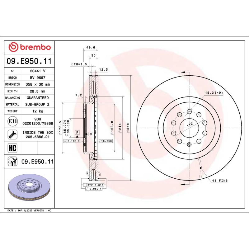 Jeu de 2 disques de frein avant BREMBO 09.E950.11 - Visuel 1