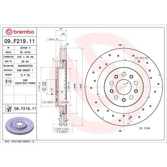 Jeu de 2 disques de frein arrière BREMBO 09.F219.11 pour MASERATI GHIBLI 3.0 S - 409cv