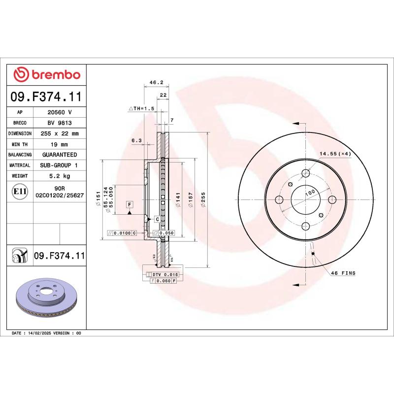 Jeu de 2 disques de frein avant BREMBO 09.F374.11 - Visuel 1