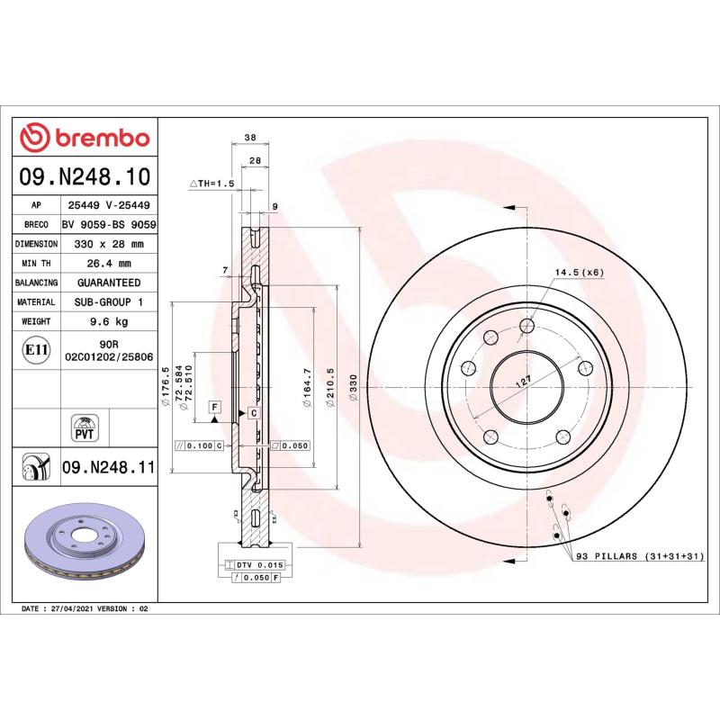 Jeu de 2 disques de frein avant BREMBO 09.N248.11 - Visuel 1
