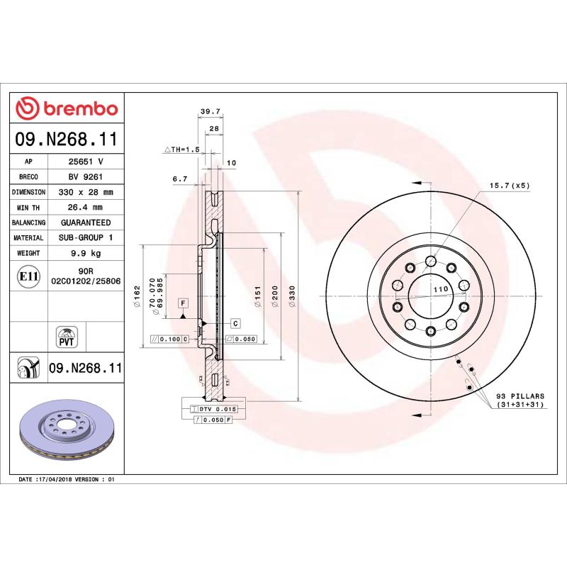 Jeu de 2 disques de frein avant BREMBO 09.N268.11 - Visuel 1
