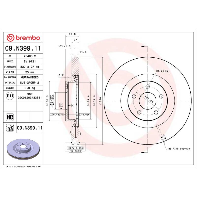 Jeu de 2 disques de frein avant BREMBO 09.N399.11 - Visuel 1