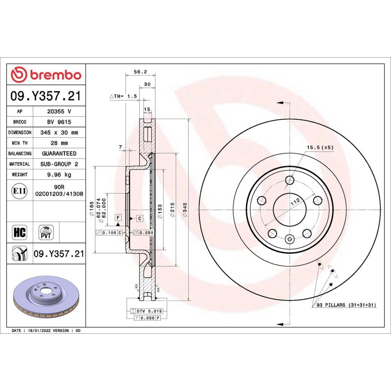 Jeu de 2 disques de frein avant BREMBO 09.Y357.21 - Visuel 1