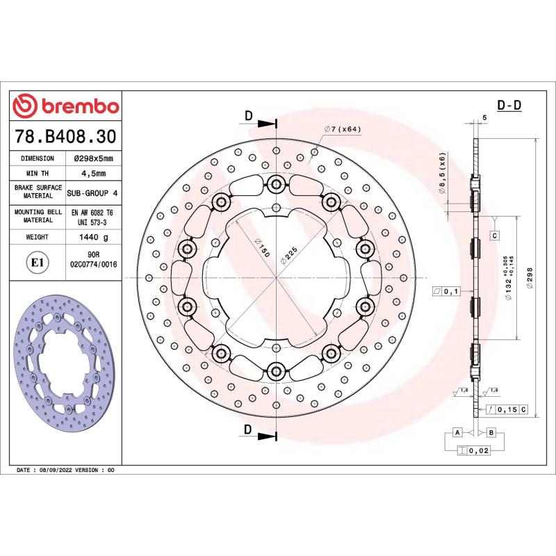 Disque de frein arrière BREMBO 78B40830 - Visuel 1