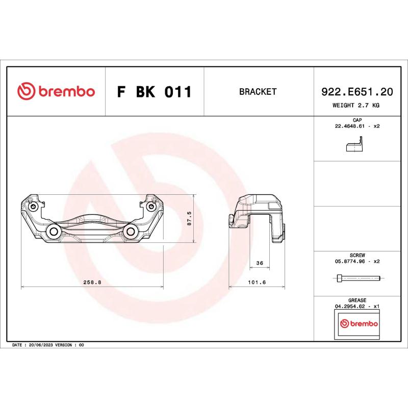 Jeu de supports d'étriers de freins BREMBO F BK 011 - Visuel 1