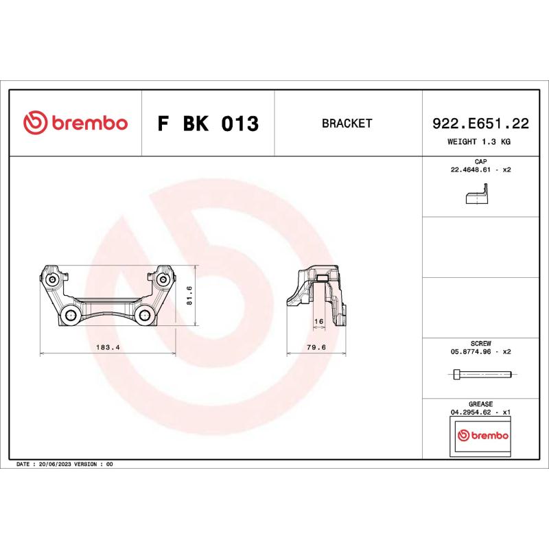 Jeu de supports d'étriers de freins BREMBO F BK 013 - Visuel 1