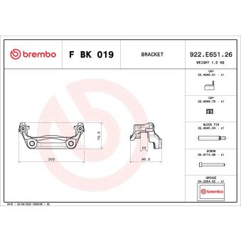 Jeu de supports d'étriers de freins BREMBO F BK 019 pour AUDI A4 419 CDI - 190cv