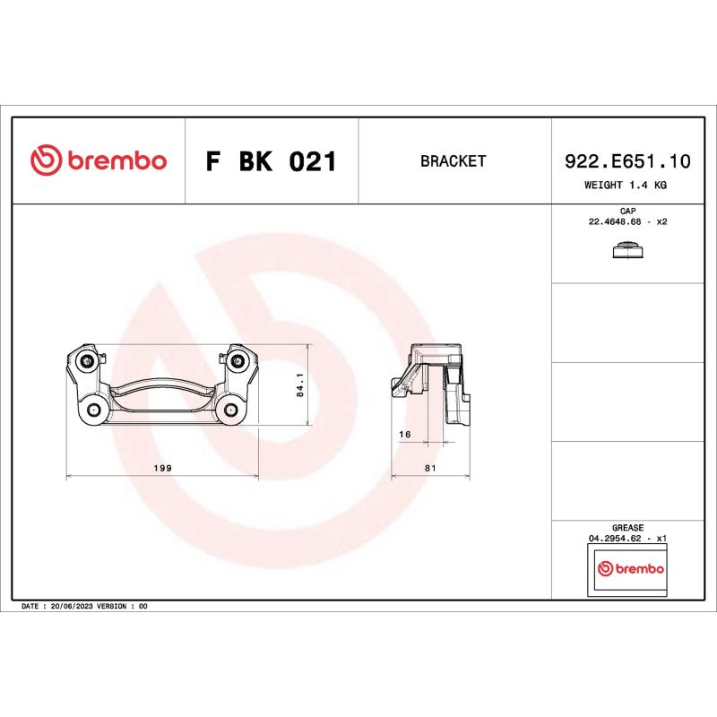 Jeu de supports d'étriers de freins BREMBO F BK 021 - Visuel 1