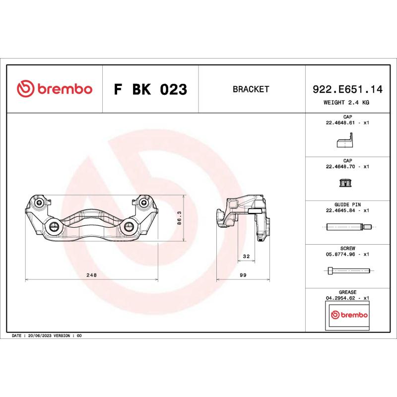 Jeu de supports d'étriers de freins BREMBO F BK 023 - Visuel 1