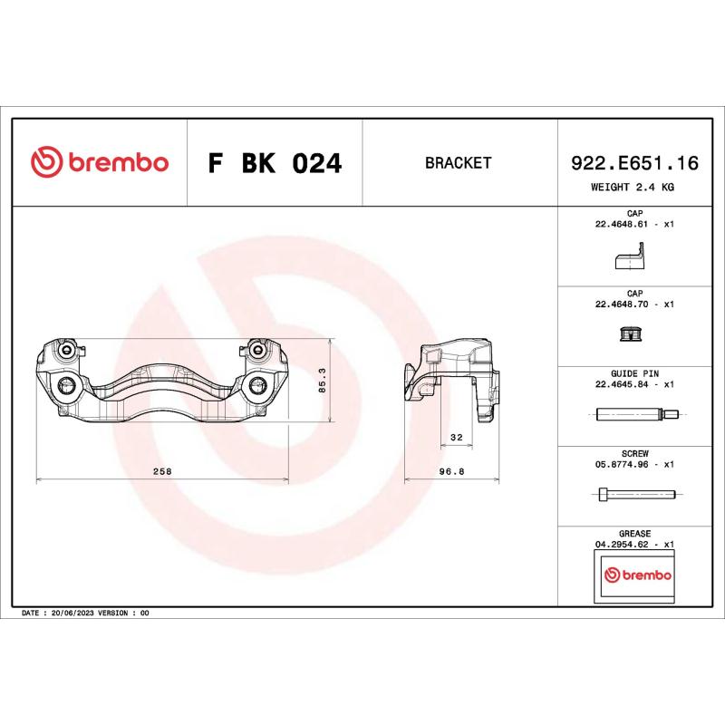 Jeu de supports d'étriers de freins BREMBO F BK 024 - Visuel 1