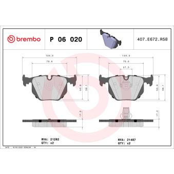Jeu de 4 plaquettes de frein arrière BREMBO [P 06 020]