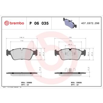 Jeu de 4 plaquettes de frein avant BREMBO OEM 34116767147