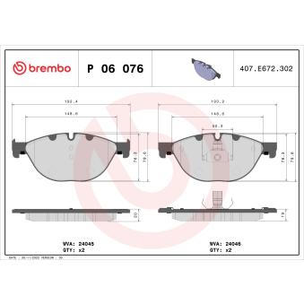 Jeu de 4 plaquettes de frein avant BREMBO OEM 34116775322