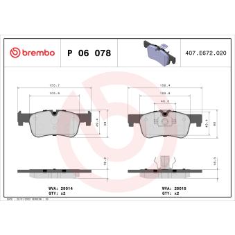 Jeu de 4 plaquettes de frein avant BREMBO OEM 34118854999
