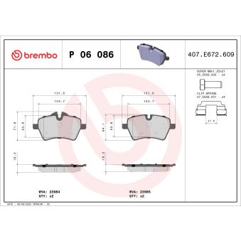 Jeu de 4 plaquettes de frein avant BREMBO OEM 34116778320