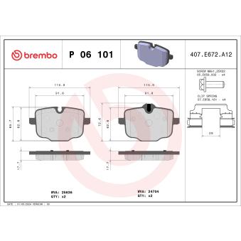 Jeu de 4 plaquettes de frein arrière BREMBO OEM 34216890353 Jeu de 4 plaquettes de frein arrière BREMBO OEM 34216890353