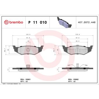 Jeu de 4 plaquettes de frein arrière BREMBO OEM 05018208AA