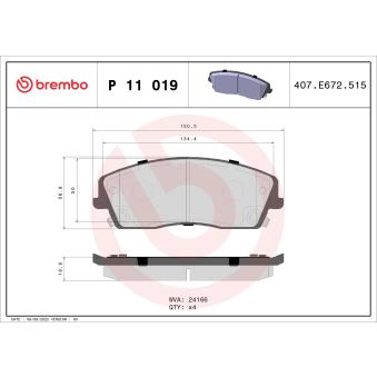 Jeu de 4 plaquettes de frein avant BREMBO OEM 05175208AA