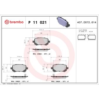 Jeu de 4 plaquettes de frein arrière BREMBO OEM 068029887AB