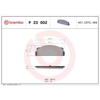Jeu de 4 plaquettes de frein arrière BREMBO OEM 5951868