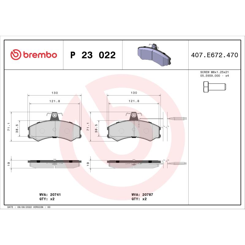 Jeu de 4 plaquettes de frein avant BREMBO P 23 022 - Visuel 1