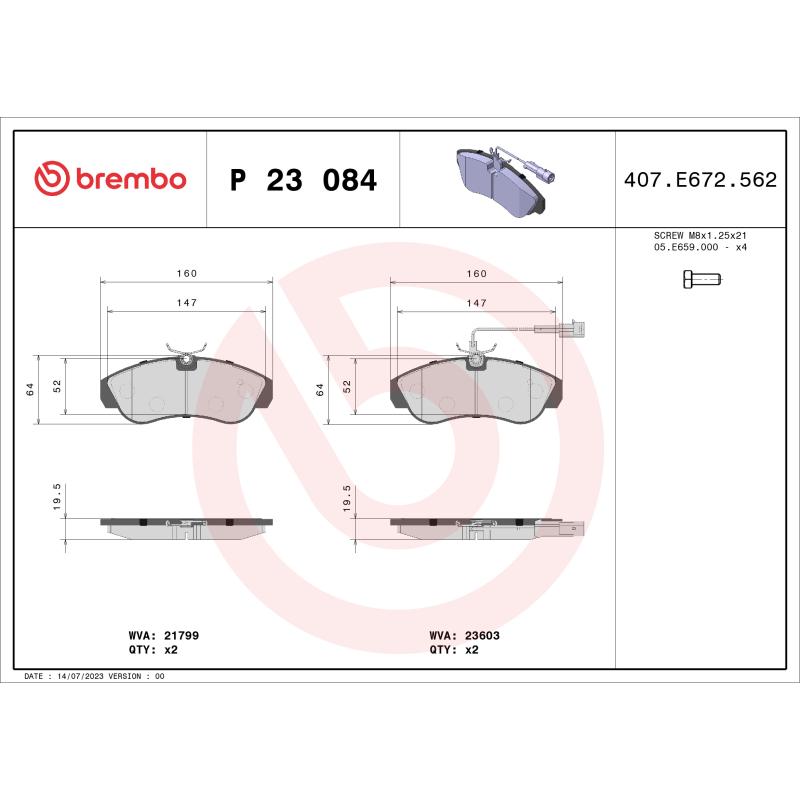 Jeu de 4 plaquettes de frein avant BREMBO P 23 084 - Visuel 1