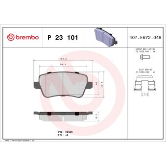 Jeu de 4 plaquettes de frein arrière BREMBO OEM 77364168 Jeu de 4 plaquettes de frein arrière BREMBO OEM 77364168