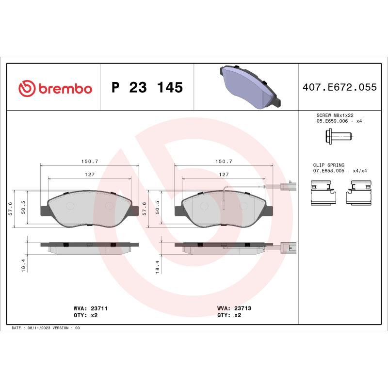 Jeu de 4 plaquettes de frein avant BREMBO P 23 145 - Visuel 1